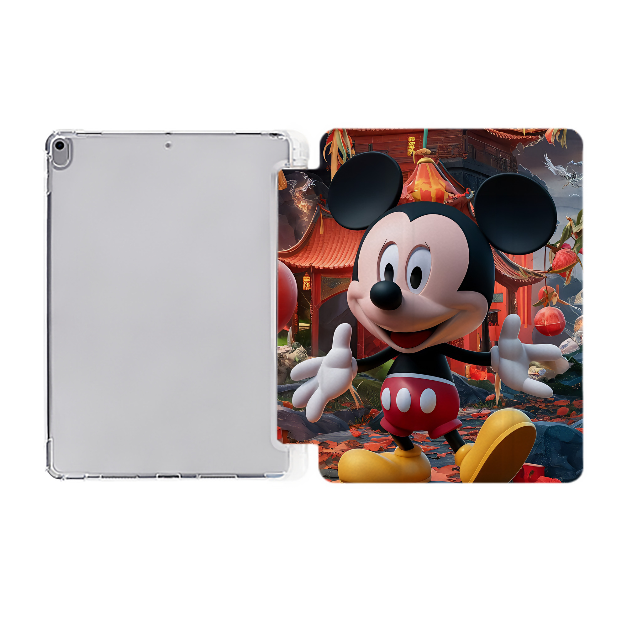 ミッキーマウス Mickey Mouse IPad ケース ペン収納付き 三つ折りスタンド PUレザー×シリコン 対応機種9.5/10.5/10.9インチ